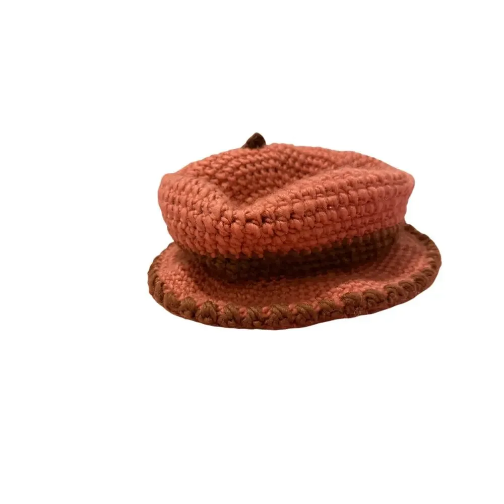 Women's Red Brown Floral Circle Faux Fur Crochet Hat